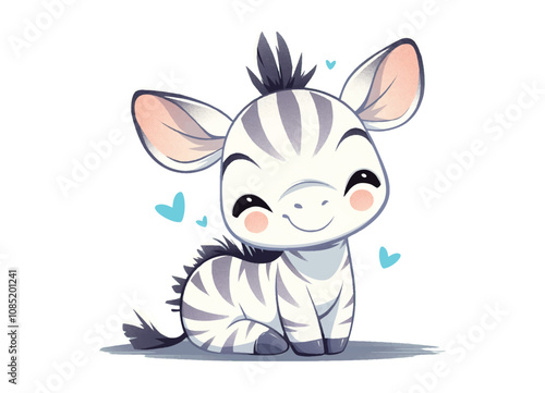 A cute, cartoon-style zebra with a friendly expression and playful design.