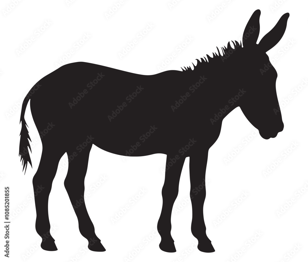 Fototapeta premium Silhouette of a donkey, Donkey silhouette isolated on white