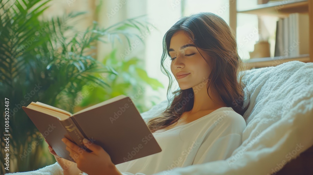 Soft-focus image of a woman reading a book in a luxurious bath, Self-care, Comfort