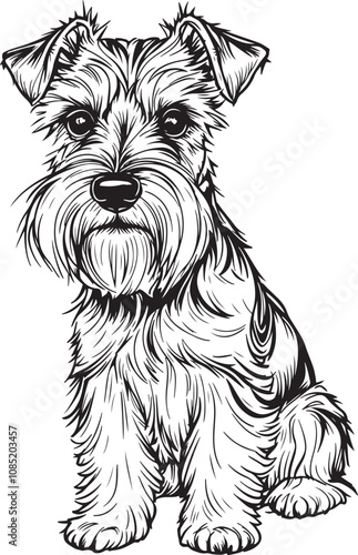 Miniature Schnauzer Dog Puppy Portrait Linear Drawing Sketch Art Black and White Vector Illustration