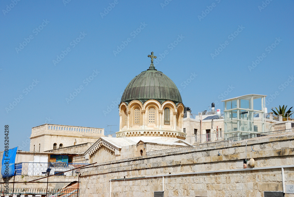 Obraz premium Cúpula de la Iglesia del Santo Sepulcro en la ciudad antigua de Jerusalén, Israel
