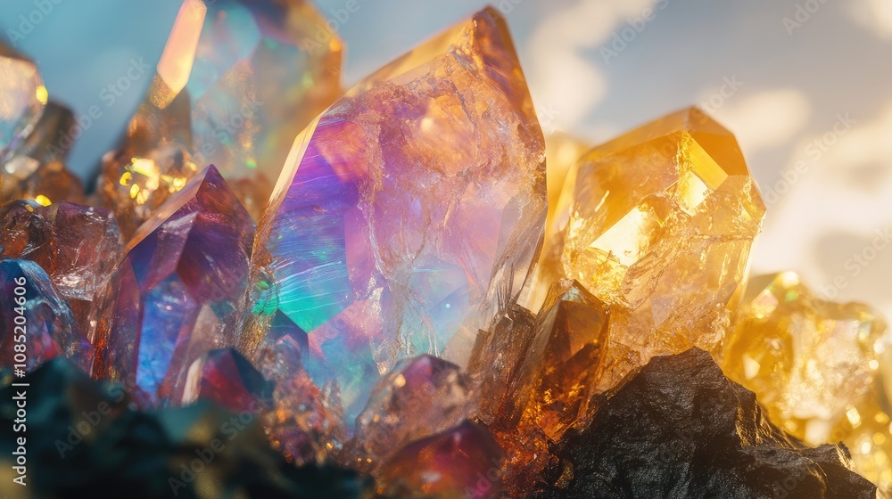 Close-up of an iridescent opal with dazzling color shifts, representing the pinnacle of crystal beauty Close-up of an iridescent opal with dazzling color shifts, representing the pinnacle of crystal beauty