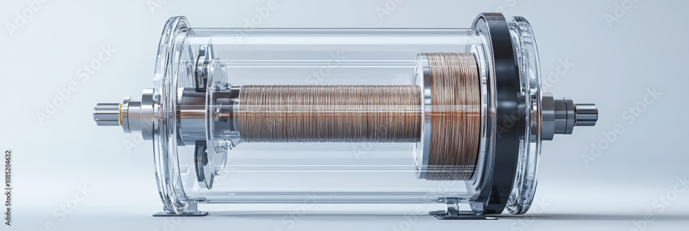Transparent spool showing thread winding in modern design, showcasing intricate details and craftsmanship. This highlights beauty of engineering and precision Transparent spool showing thread winding in modern design, showcasing intricate details and craftsmanship. This highlights beauty of engineering and precision