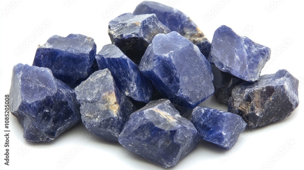 Naklejka premium Close-up of raw blue sapphire crystals with intense color, embodying royal elegance for collections