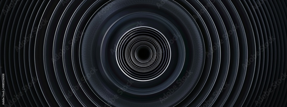 Obraz premium Concentric Circles on Black Background for Design, Banner Template, Minimalist Abstract Wallpaper with Copy Space, Simple Geometric Modern Wallpaper for Text Placement and Creative Use