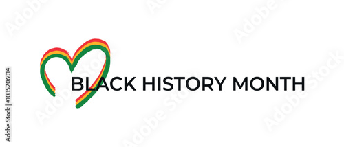 Black history month celebrate banner with brush painted red, yellow, green heart. Vector illustration