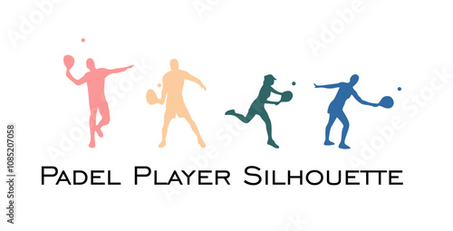 Set Padel tennis player silhouette colorful vector on isolated background