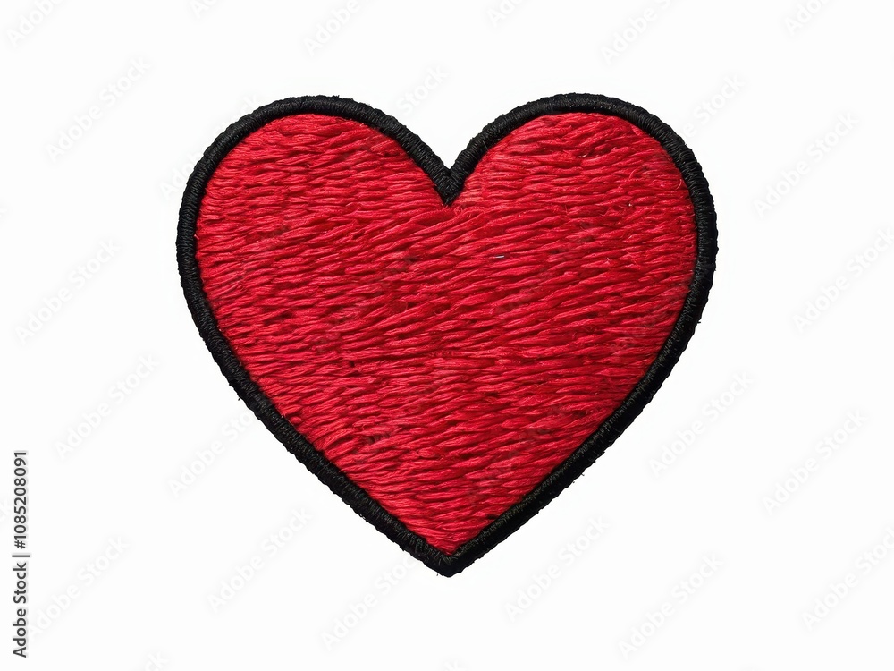 Fototapeta premium Embroidered Red Heart Patch Isolated on a Clean White Background