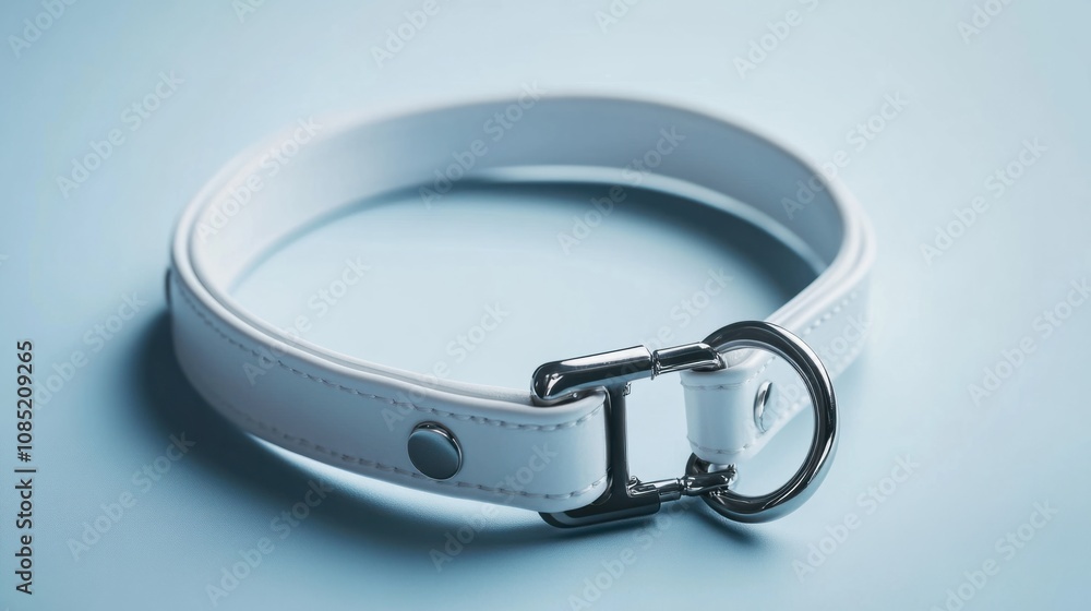 Minimalist dog collar in white with plastic buckle and D-ring, isolated for mockup design Minimalist dog collar in white with plastic buckle and D-ring, isolated for mockup design