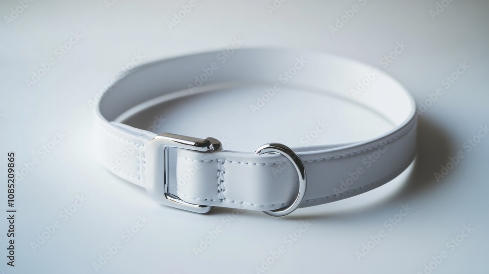 Plain white dog collar with a plastic buckle, minimalist look, isolated for mockup use Plain white dog collar with a plastic buckle, minimalist look, isolated for mockup use