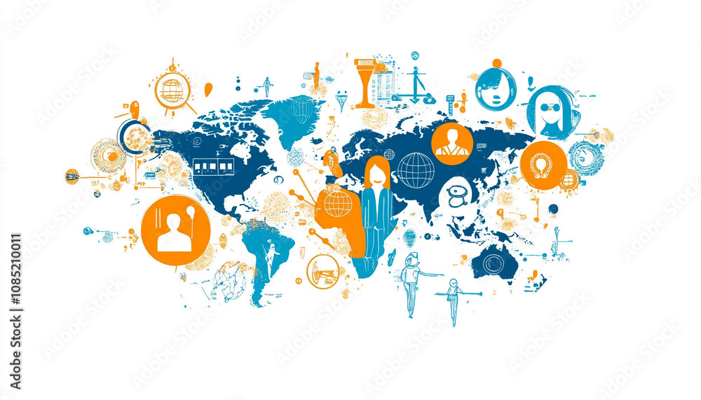 Fototapeta premium A stylized world map displays interconnectedness