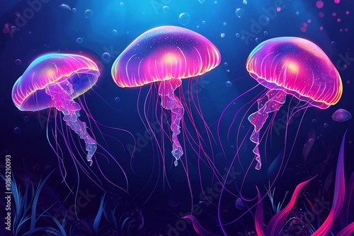 Vivid and Ethereal Jellyfish in a Mystical Underwater Realm