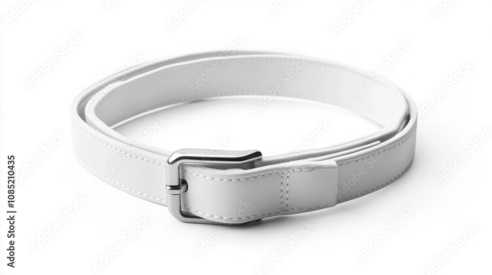Simple white dog collar with a plastic buckle, isolated on white for product mockup Simple white dog collar with a plastic buckle, isolated on white for product mockup
