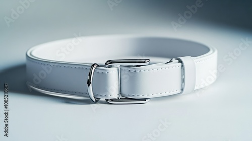 White dog collar mockup with adjustable plastic buckle, perfect for branding on a clean background photo