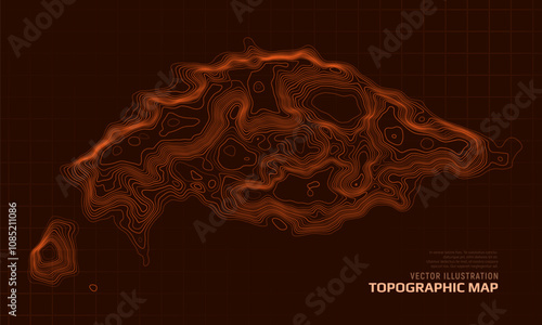 Topographic map. Geographic contour map background with elevation lines. Detailed terrain visualization concept. Vector illustration of landscape elevations and natural relief.