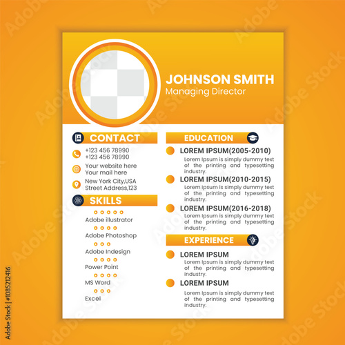 Corporate clean and modern resume or CV template design