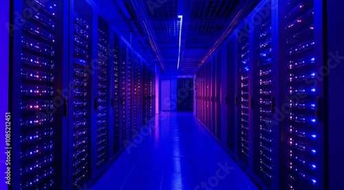 Abstract server room background featuring high speed computers and cloud technology concept in blue