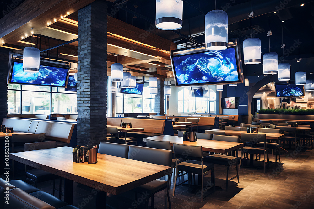 Modern Restaurant Design with Interactive Digital Signage Screens for Engaging Customer Experience Modern Restaurant Design with Interactive Digital Signage Screens for Engaging Customer Experience