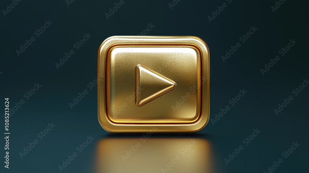 Golden play button shining on dark background symbolizing premium content Golden play button shining on dark background symbolizing premium content