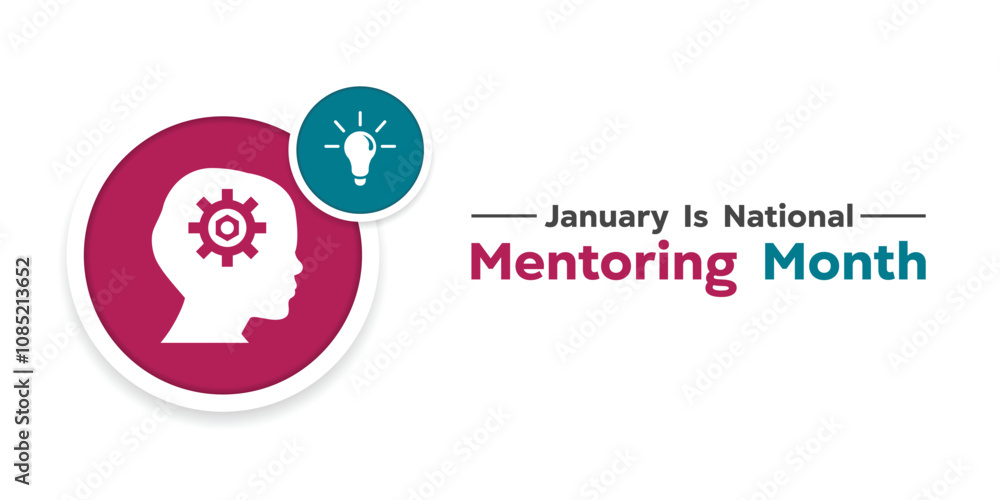National Mentoring Month. Human, gear and lamp. Great for cards, banners, posters, social media and more. White background. National Mentoring Month. Human, gear and lamp. Great for cards, banners, posters, social media and more. White background.