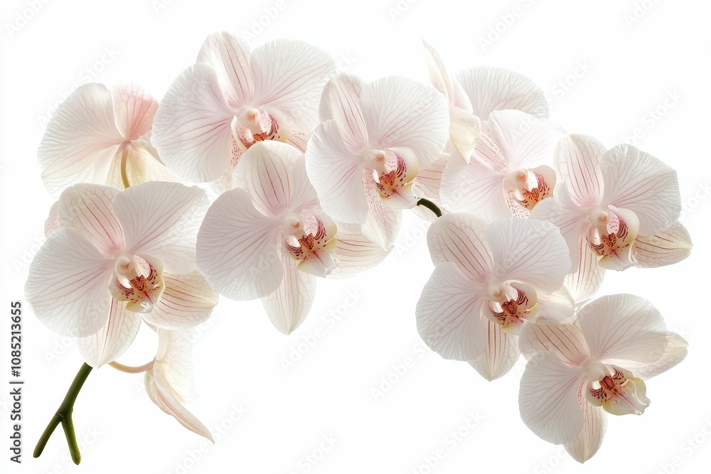 Obraz premium Delicate pink and white orchids with a green stem.
