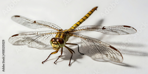 Exotic dragonfly with unique and beautiful features on a white background. Crated With Generative AI