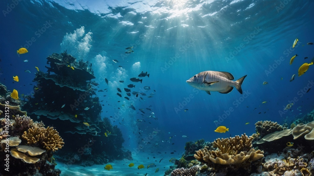 Fototapeta premium underwater blue background in sea generate ai