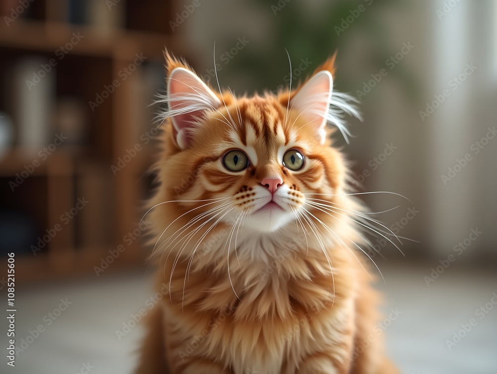 Portrait of a funny beautiful red fluffy cat in the interior, pets photography Portrait of a funny beautiful red fluffy cat in the interior, pets photography