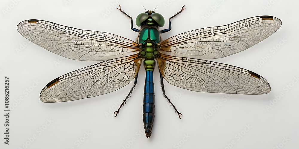 Exotic dragonfly with unique and beautiful features on a white background. Crated With Generative AI Exotic dragonfly with unique and beautiful features on a white background. Crated With Generative AI