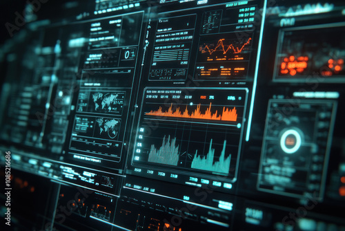 Computer screen displaying multiple colorful graphs and charts, indicating complex data analysis or financial trends. photo