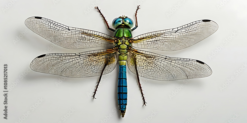 Exotic dragonfly with unique and beautiful features on a white background. Crated With Generative AI Exotic dragonfly with unique and beautiful features on a white background. Crated With Generative AI