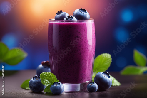 Photo blueberry frash smoothie drink with blueberry dark lghiting background photo