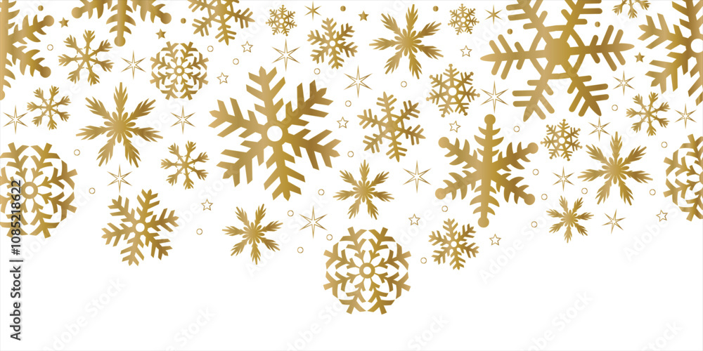 Golden Snowflakes and stars border. Christmas card vector illustration Golden Snowflakes and stars border. Christmas card vector illustration