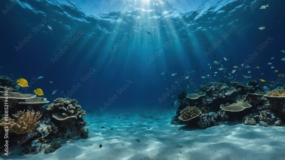 Fototapeta premium underwater blue empty background in sea generate ai 