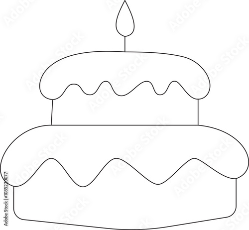 Continuous line drawing of wedding cake with two Swans . Single one line art piece of sweet food dessert