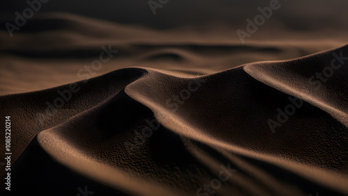 A desert scene with a sandy hill and a few small dunes