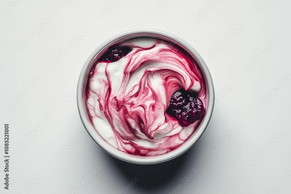 Fototapeta premium Yogurt with berry swirl in a bowl.