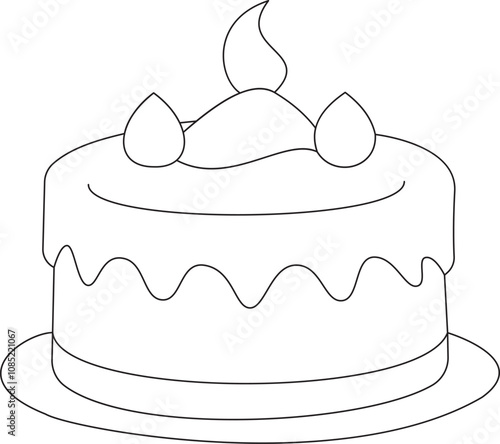 Continuous line drawing of wedding cake with two Swans . Single one line art piece of sweet food dessert