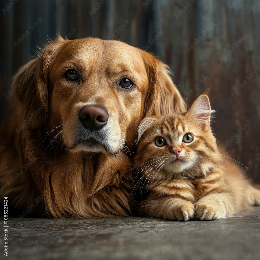 Dog and cat embrace each other Dog and cat embrace each other