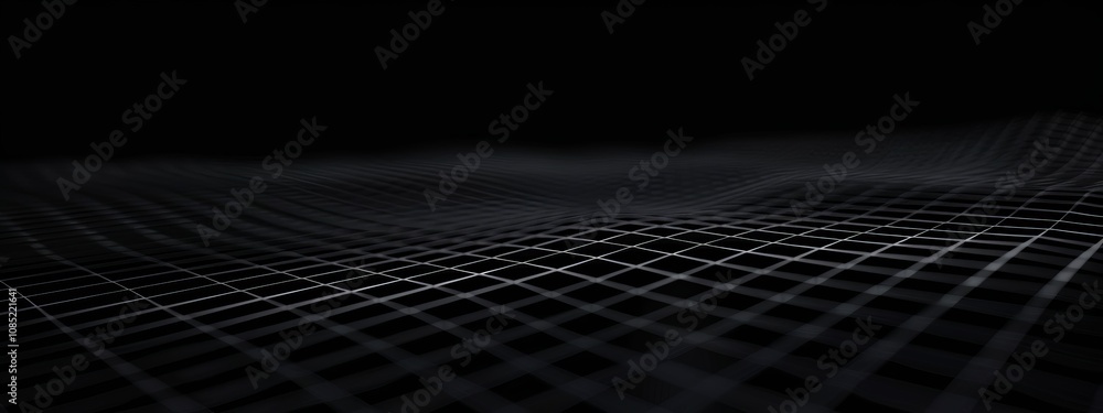 Naklejka premium Black Background with Grid Pattern for Design, Featuring White Space in the Center for Text. Ideal for Banner Templates and Digital Projects. Minimalist Wallpaper.