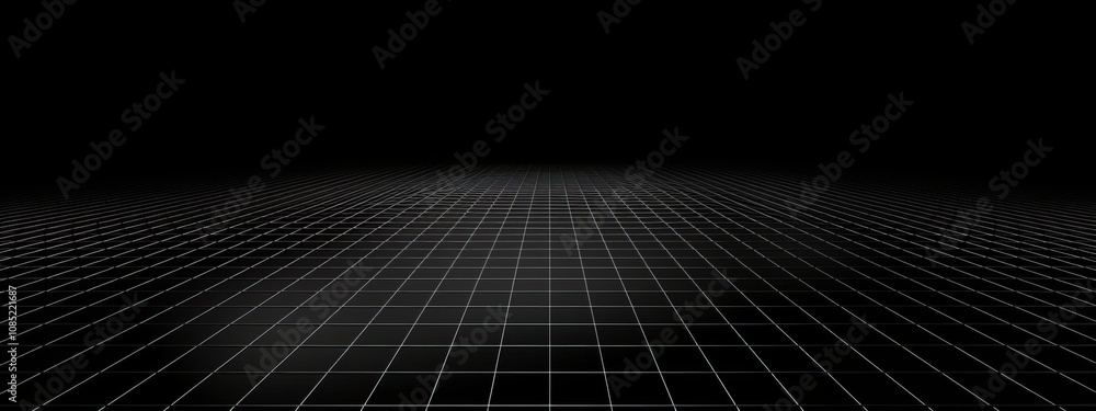 Naklejka premium Black Background with Grid Pattern for Design Banner Template, Featuring Minimalist Wallpaper with Copy Space on Black Background