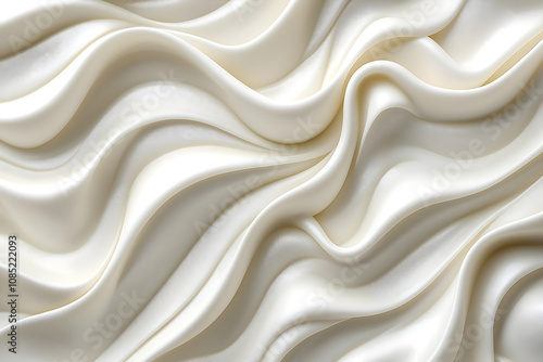 A white background of cream that curves in a wavy, layered, three-dimensional pattern.