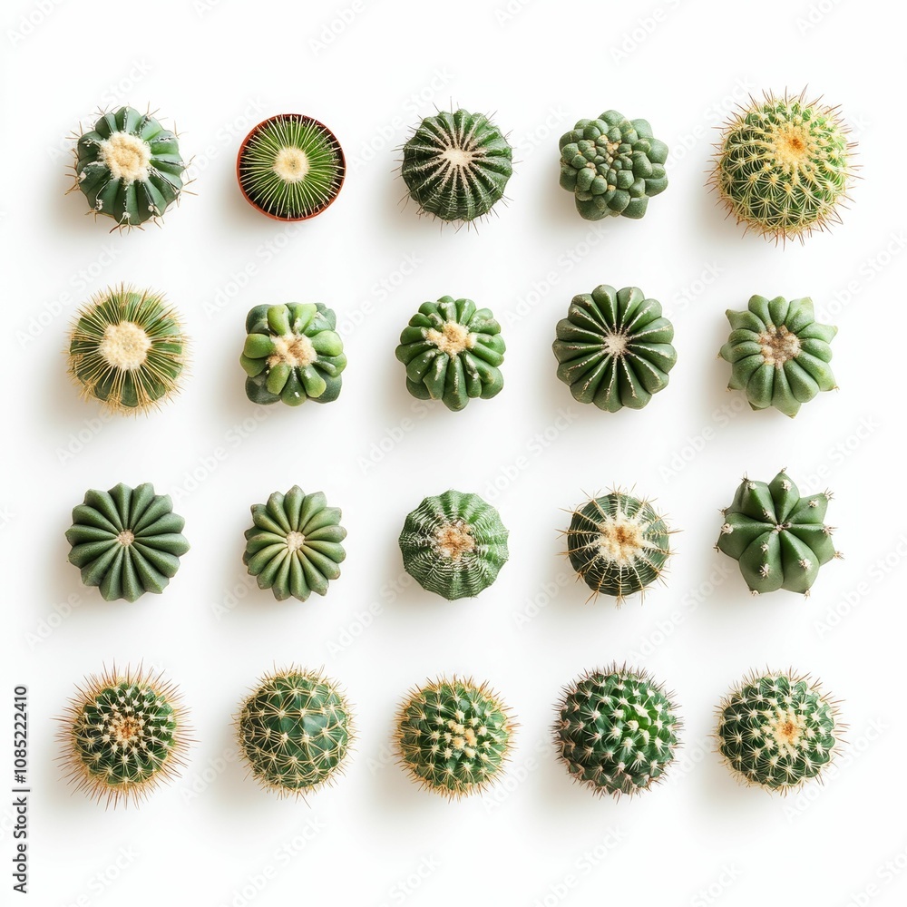 Obraz premium Twenty cacti arranged in a grid pattern.