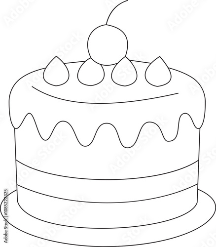 Continuous line drawing of wedding cake with two Swans . Single one line art piece of sweet food dessert