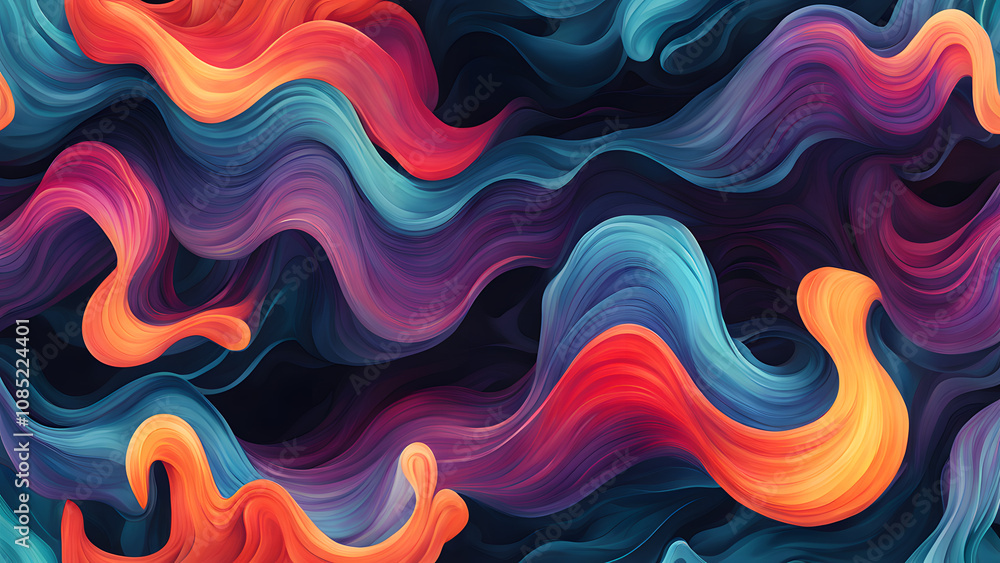 A colorful, abstract painting of a wave with orange and blue colors A colorful, abstract painting of a wave with orange and blue colors