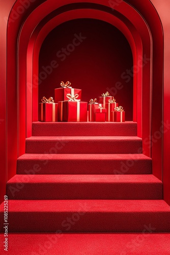 Red gift e-commerce promotion space scene