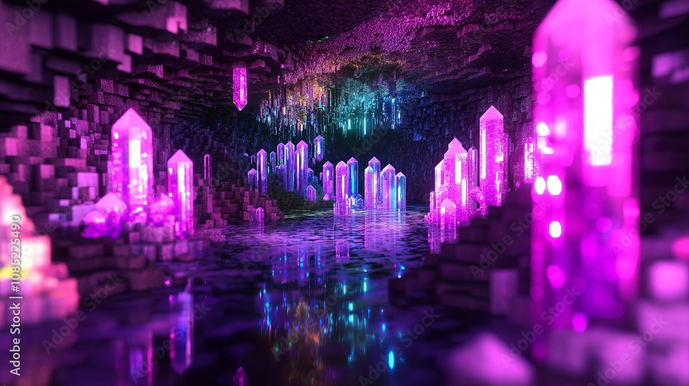 Crystal Cave with Prismatic Light Reflections Crystal Cave with Prismatic Light Reflections