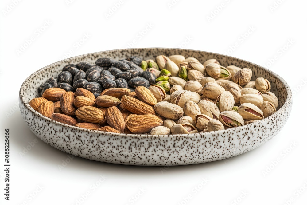 Bowl of almonds, pistachios, and beans. Bowl of almonds, pistachios, and beans.