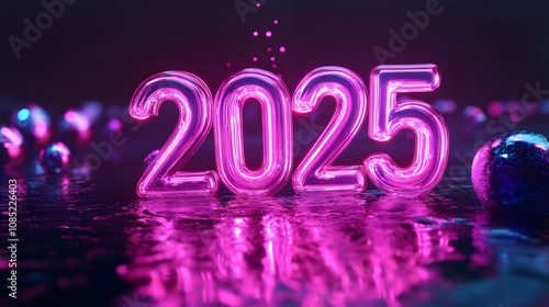 2025 neon new year numbers colorful background
