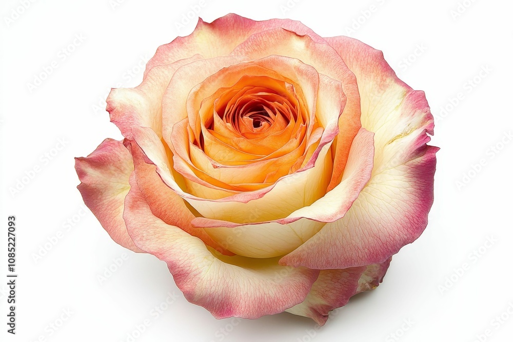 Peach and pink rose blossom, isolated. Peach and pink rose blossom, isolated.
